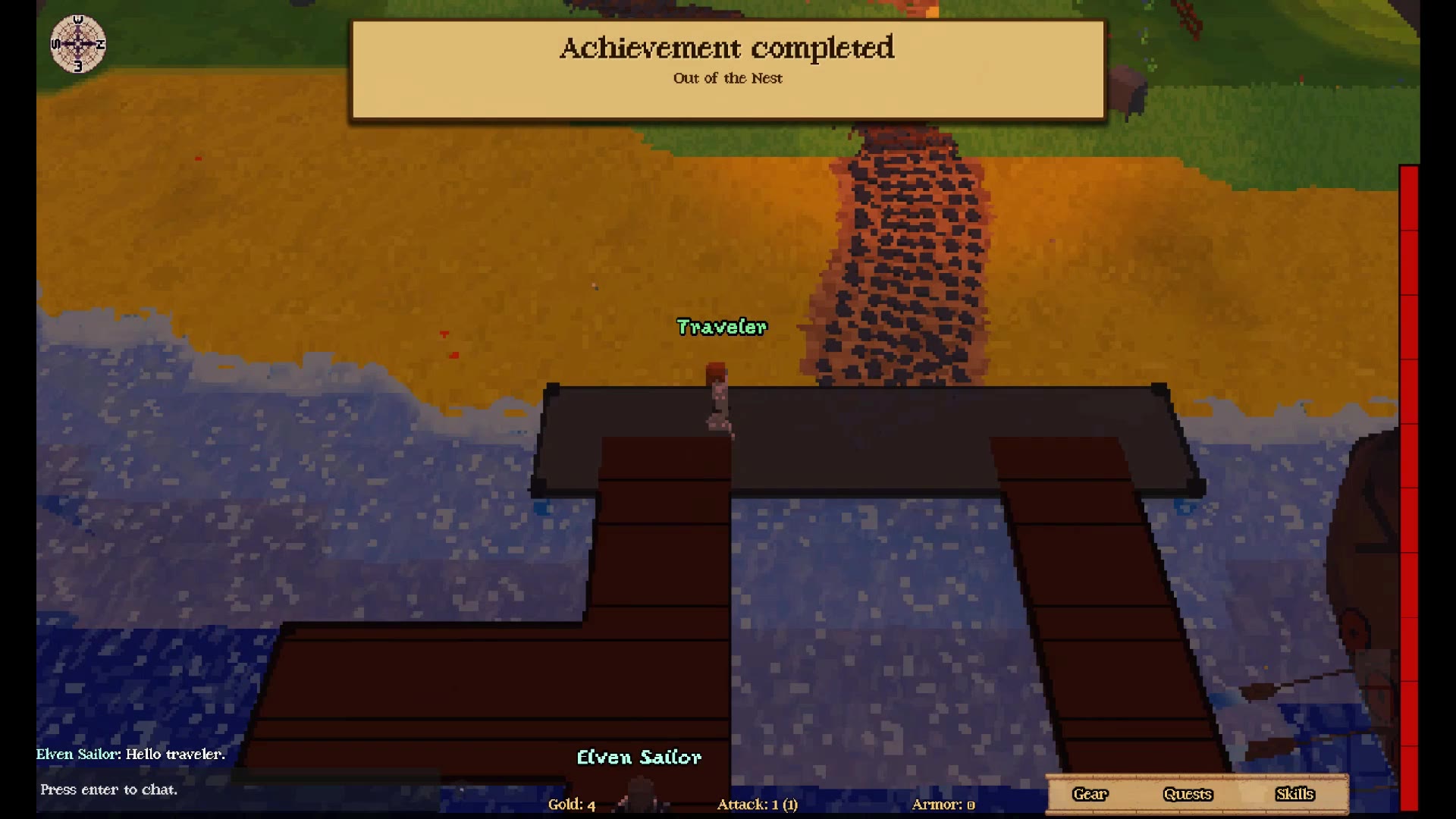 Traveler earning the Out of the Nest achievement