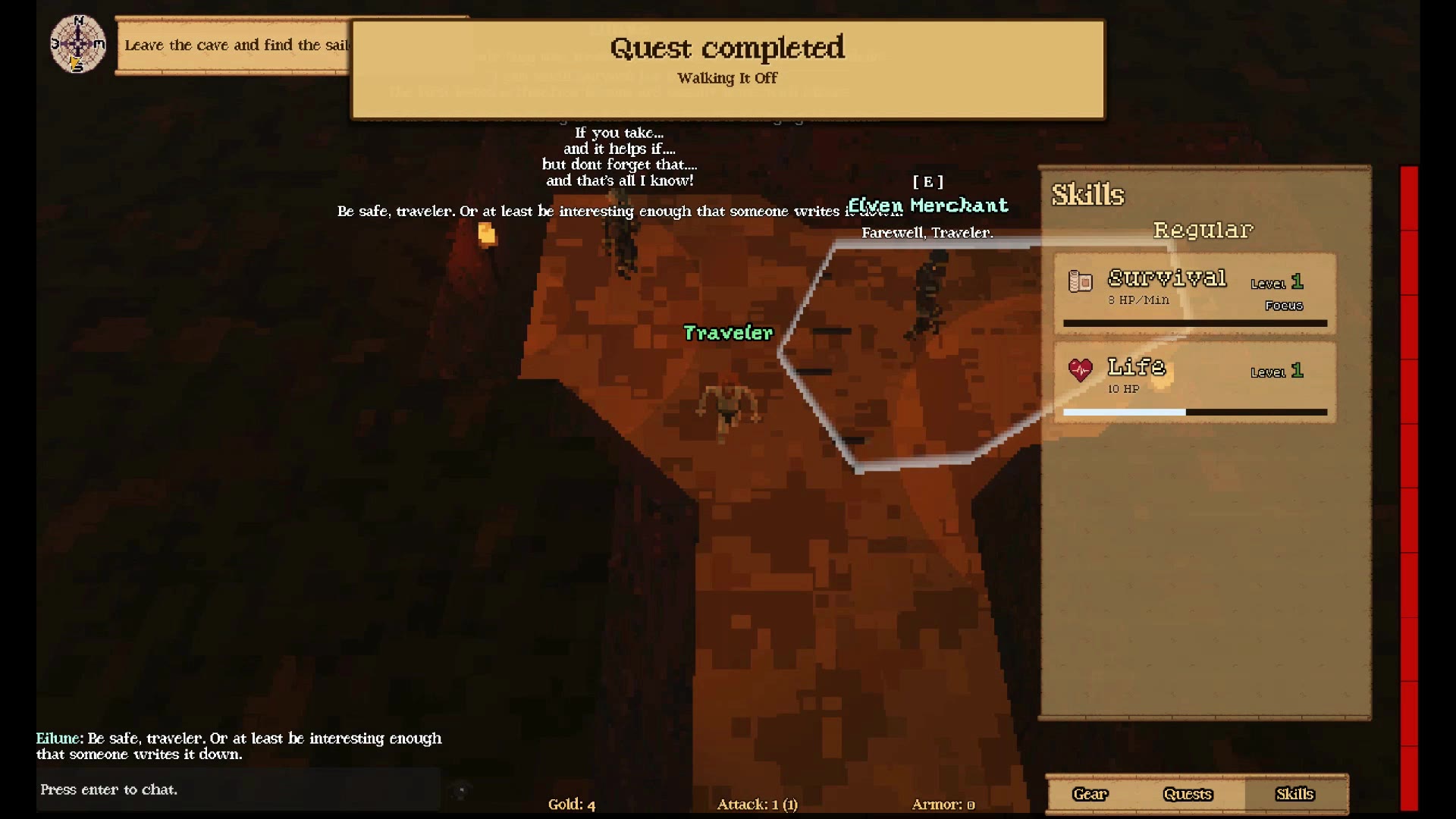 Traveler completing the Walking It Off quest